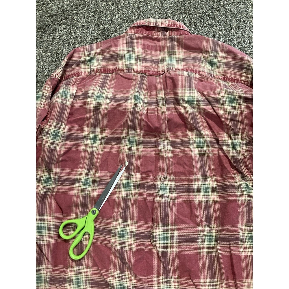 Lee Plaid Button Up Shirt Large Red Green Distressed Worn-In Preppy Grandpa - Picture 9 of 9